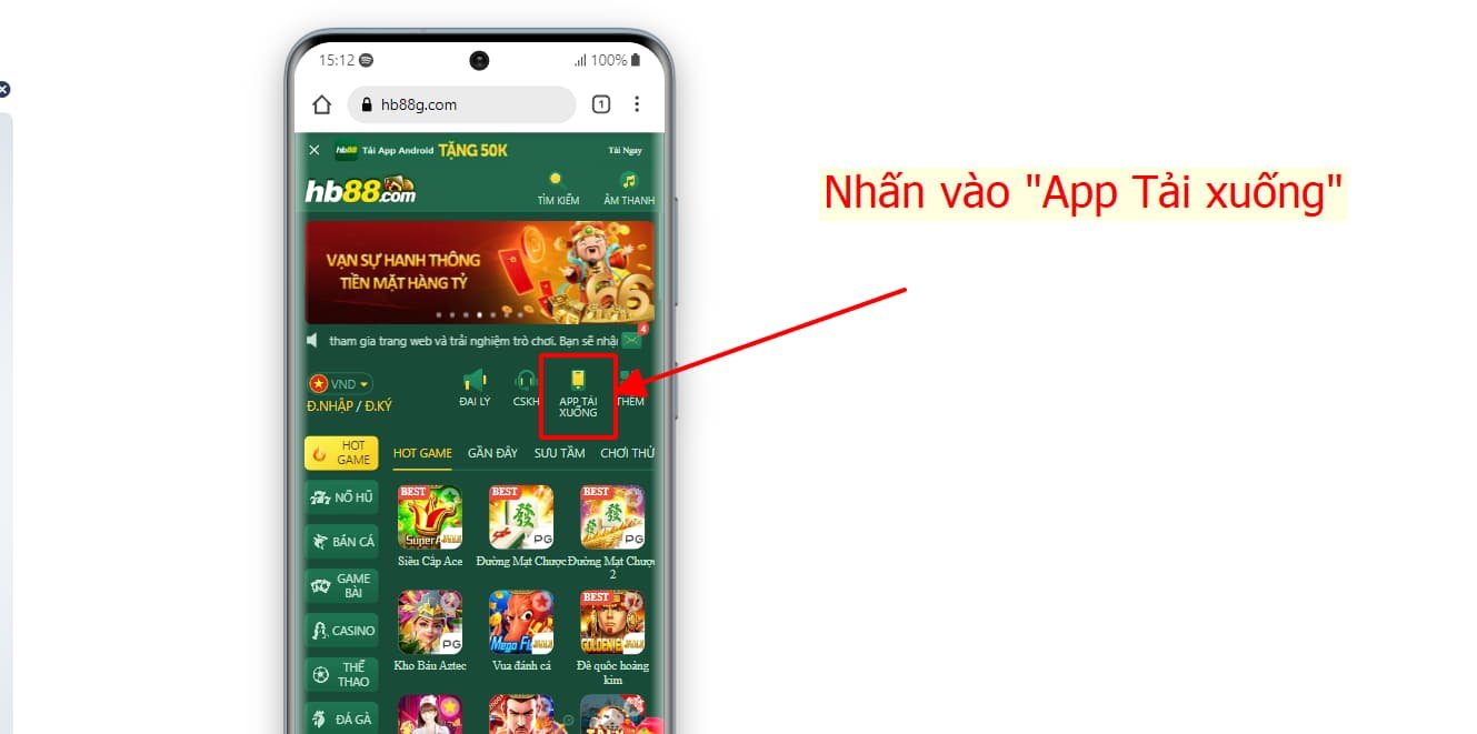 Nhấn vào "app tải xuống"