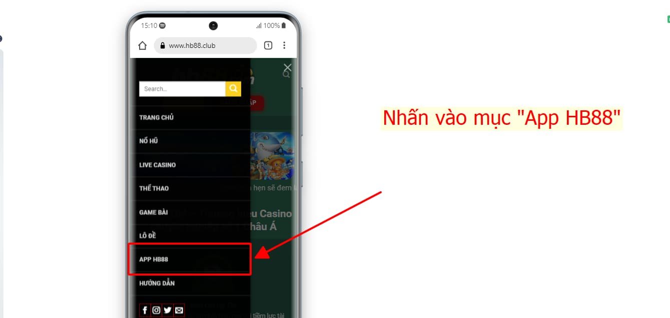 Nhấn vào phần "app Hb88"